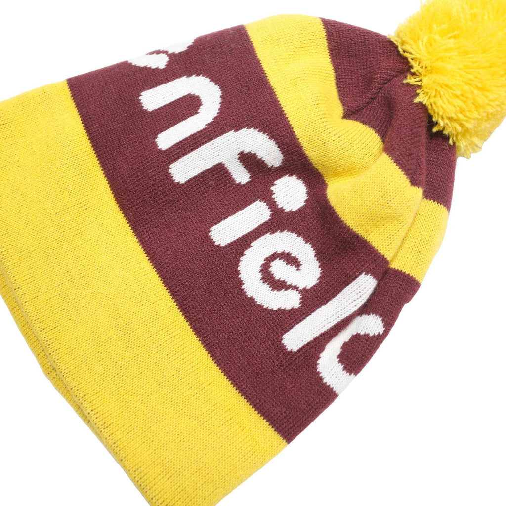 PENFIELD Mens Maroon & Yellow Knitted Beanie Acrylic Winter Pom Pom Hat
