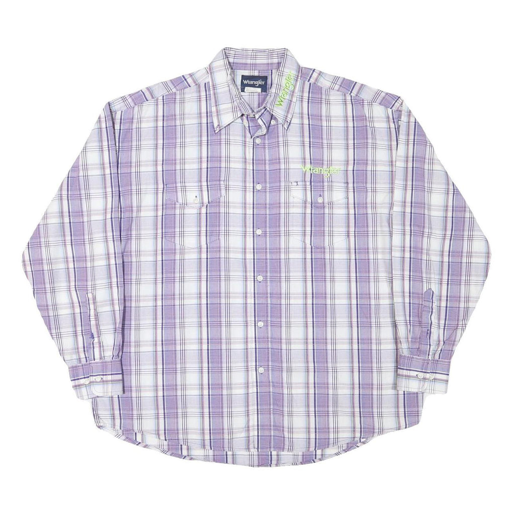 WRANGLER Mens Purple & White Check Shirt XL Button Down Long Sleeve Casual