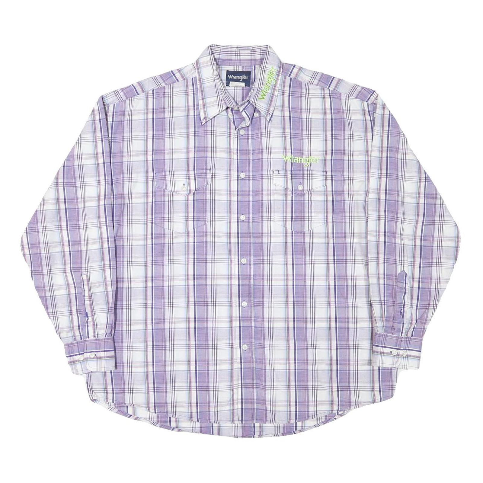 WRANGLER Mens Purple & White Check Shirt XL Button Down Long Sleeve Casual
