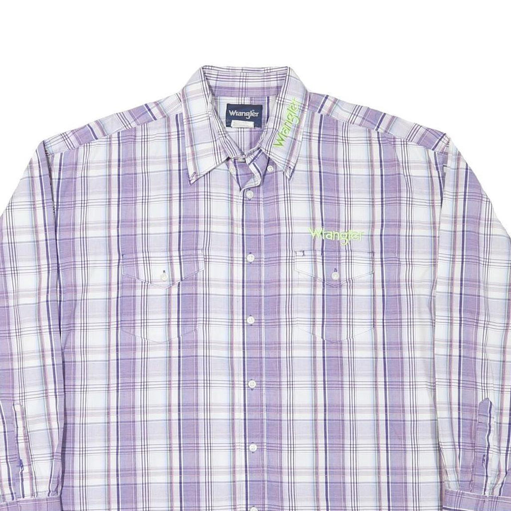 WRANGLER Mens Purple & White Check Shirt XL Button Down Long Sleeve Casual