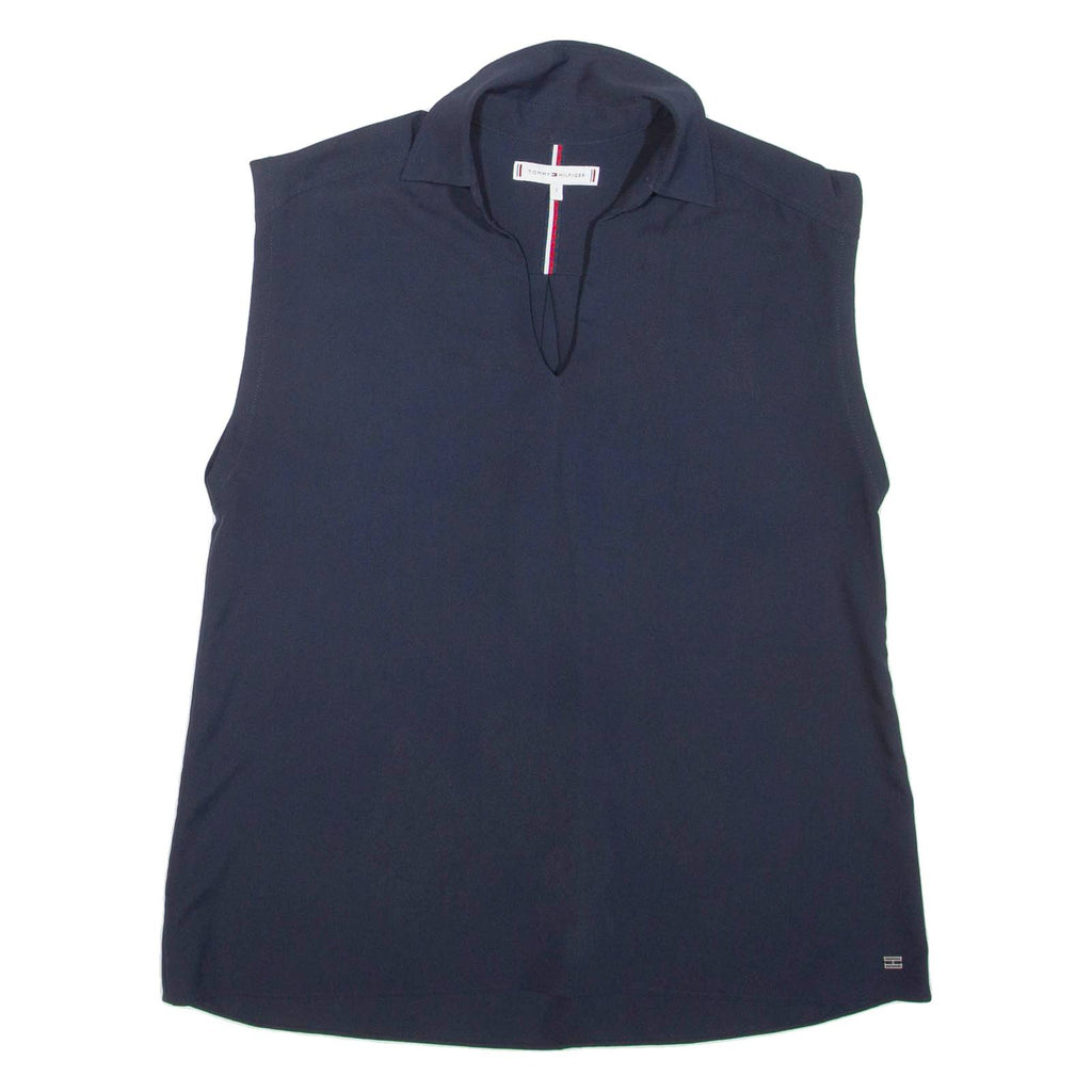 TOMMY HILFIGER Womens Blouse Blue V-Neck Sleeveless S