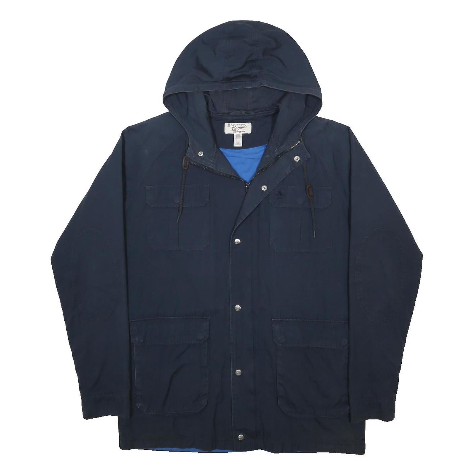 ORIGINAL PENGUIN Mens Navy Blue Cotton Hooded Zip Jacket XL Casual Outerwear
