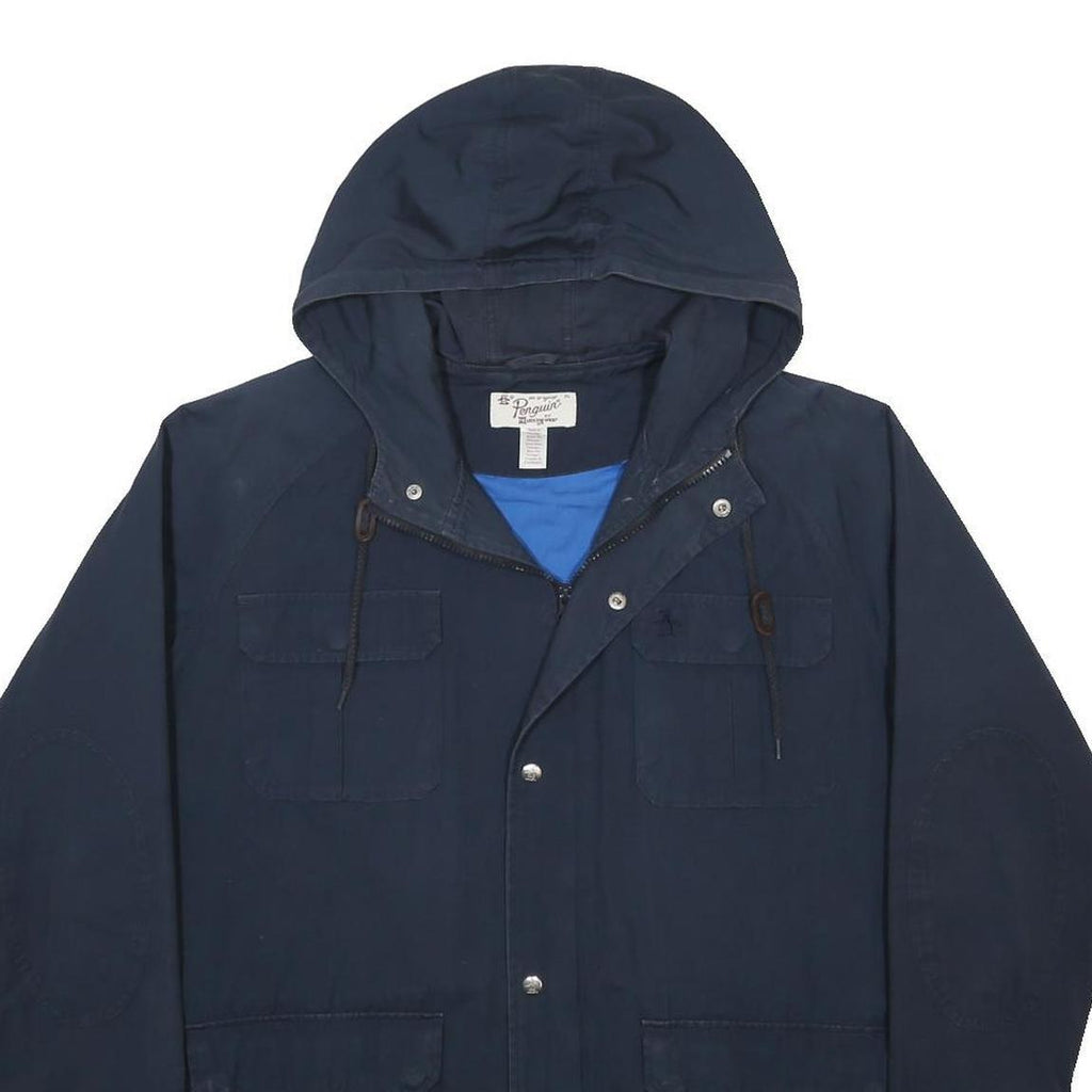 ORIGINAL PENGUIN Mens Navy Blue Cotton Hooded Zip Jacket XL Casual Outerwear