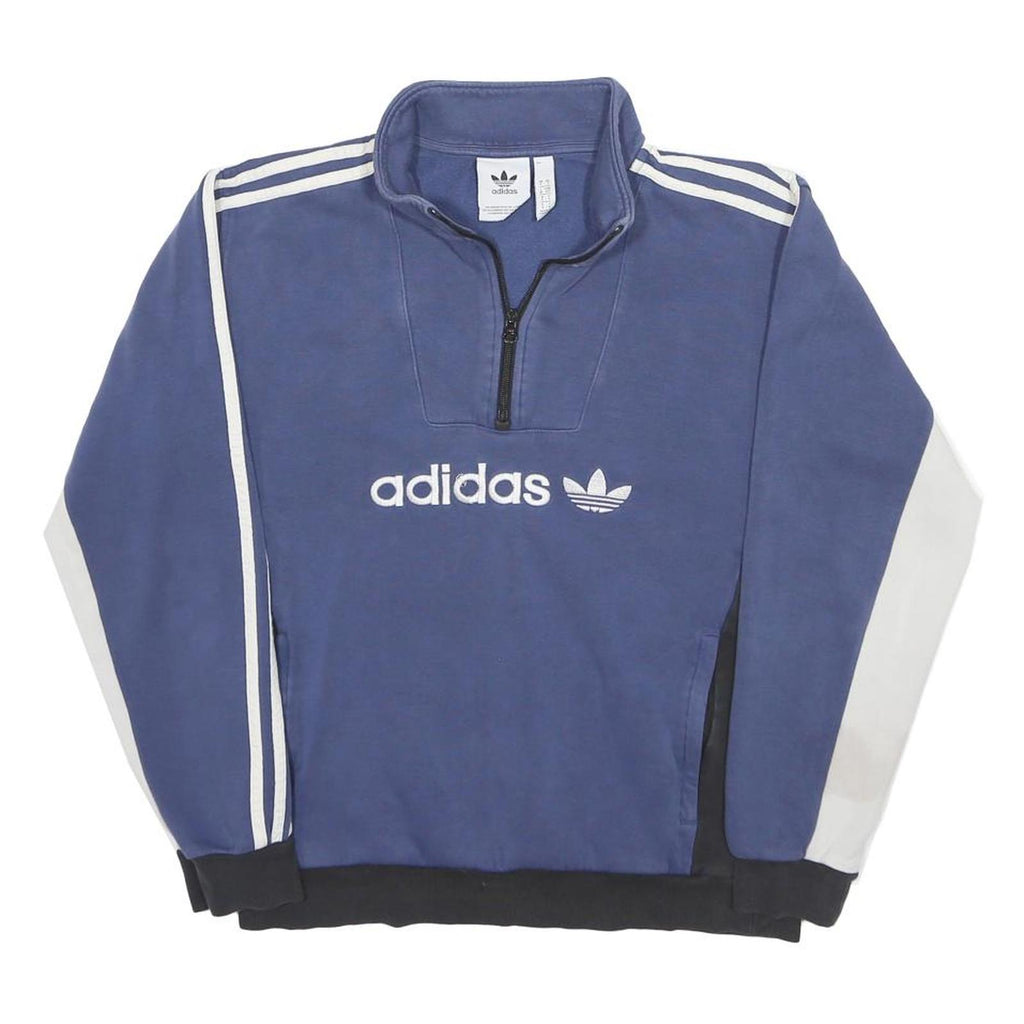 ADIDAS Mens Blue & White Logo 1/4 Zip S Sweatshirt Pullover Sportswear