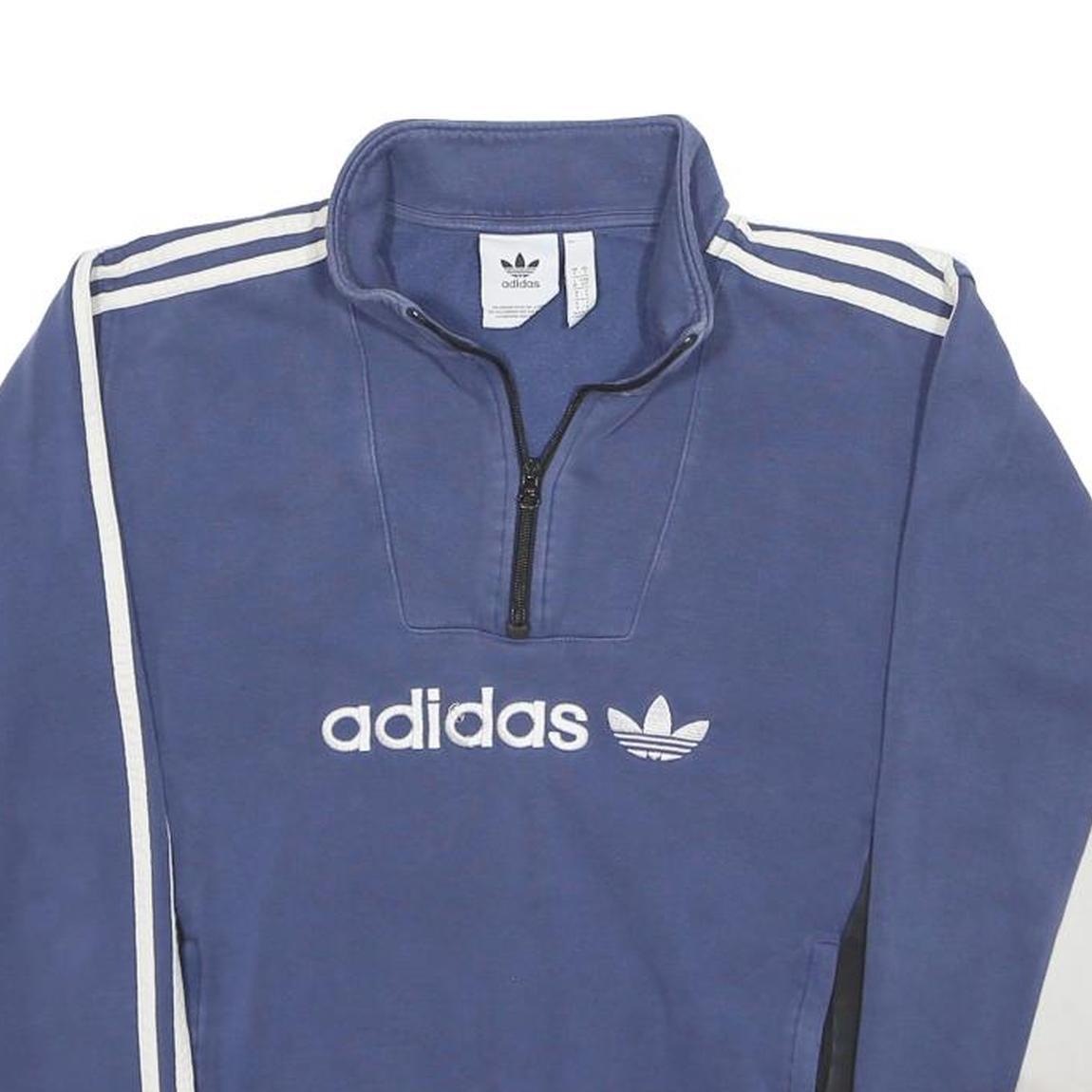 ADIDAS Mens Blue & White Logo 1/4 Zip S Sweatshirt Pullover Sportswear