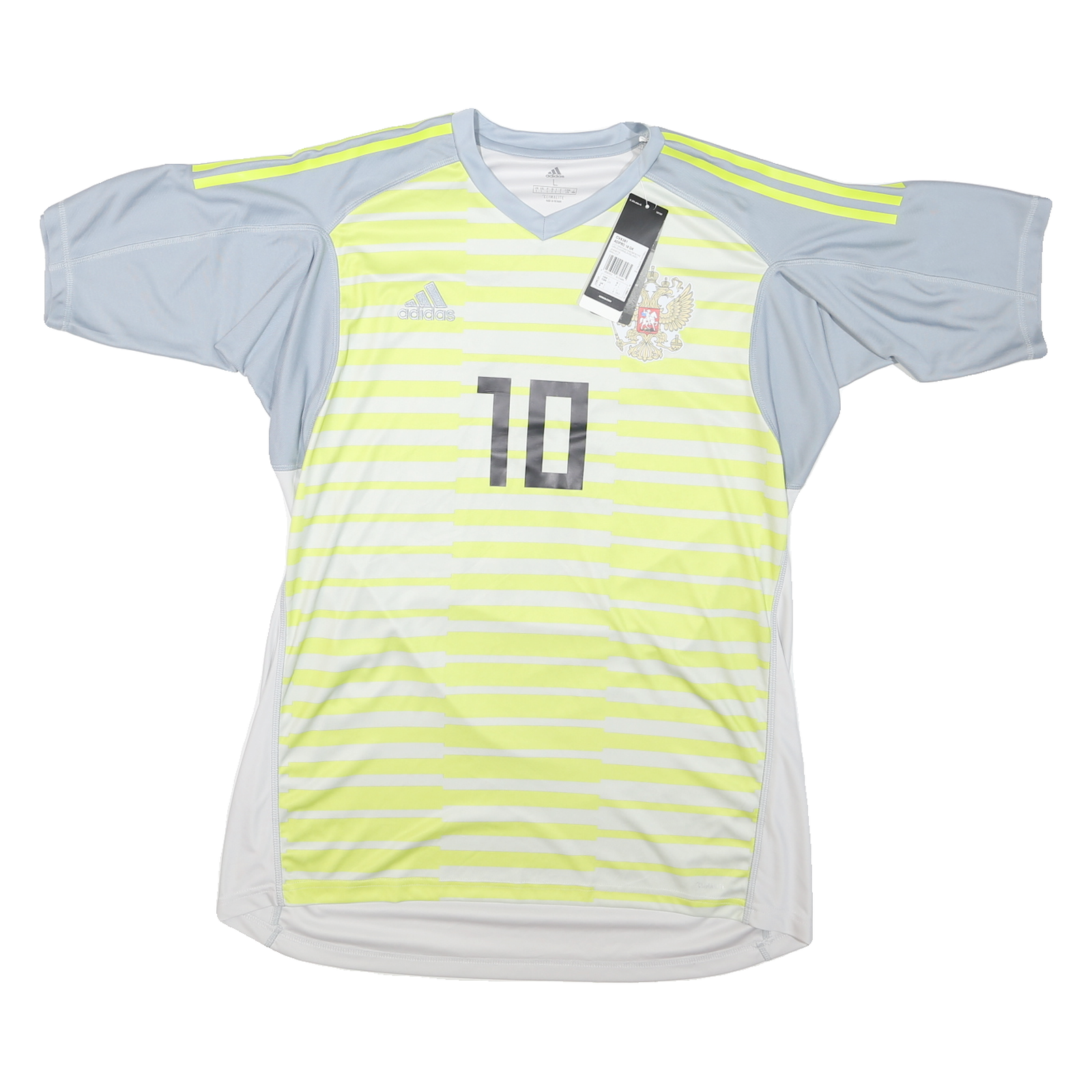 ADIDAS Mens Yellow & Grey Football T-Shirt L Short Sleeve V-Neck Sport Jersey