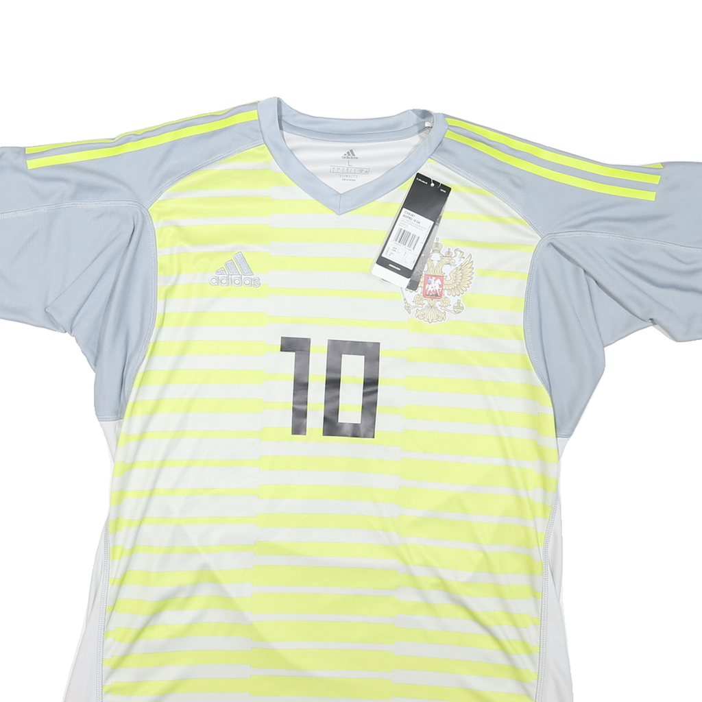 ADIDAS Mens Yellow & Grey Football T-Shirt L Short Sleeve V-Neck Sport Jersey