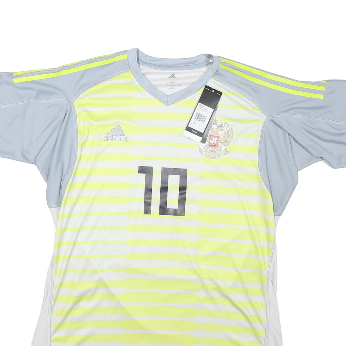 ADIDAS Mens Yellow & Grey Football T-Shirt L Short Sleeve V-Neck Sport Jersey