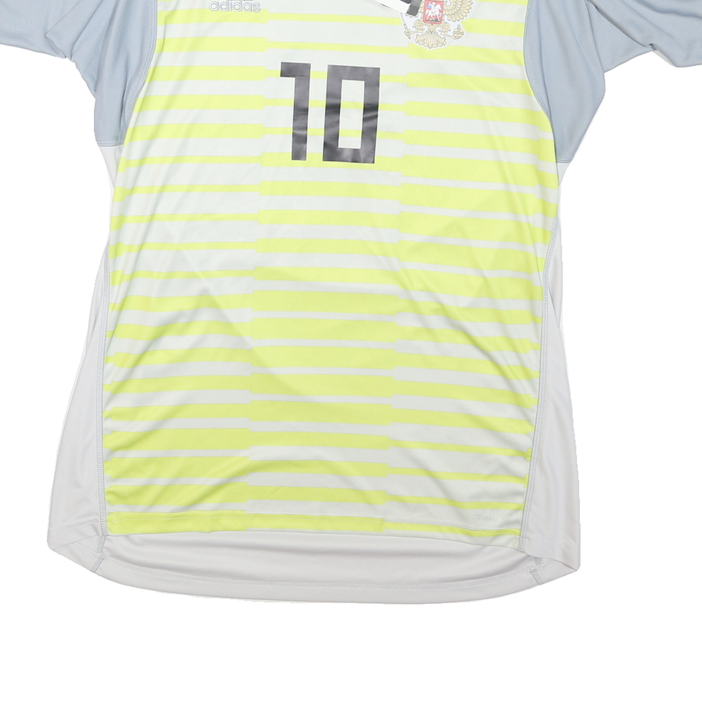 ADIDAS Mens Yellow & Grey Football T-Shirt L Short Sleeve V-Neck Sport Jersey