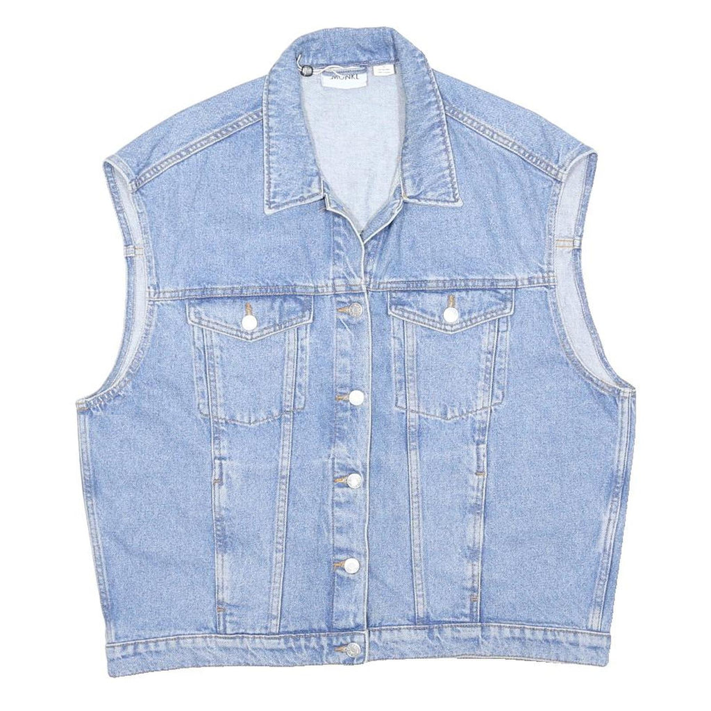 MONKL Womens Blue Denim Sleeveless Jacket S Cotton Blend Button Closure Casual