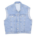 MONKL Womens Blue Denim Sleeveless Jacket S Cotton Blend Button Closure Casual
