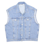 MONKL Womens Blue Denim Sleeveless Jacket S Cotton Blend Button Closure Casual