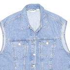 MONKL Womens Blue Denim Sleeveless Jacket S Cotton Blend Button Closure Casual