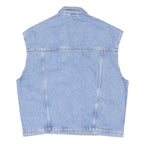 MONKL Womens Blue Denim Sleeveless Jacket S Cotton Blend Button Closure Casual