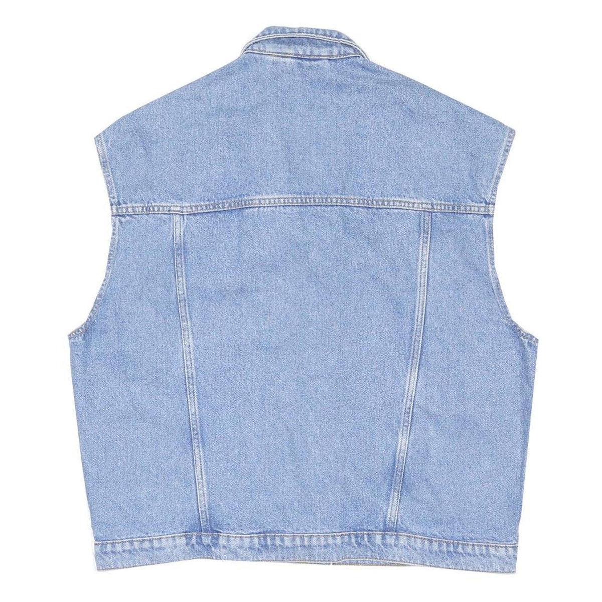 MONKL Womens Blue Denim Sleeveless Jacket S Cotton Blend Button Closure Casual