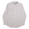 CHAPS Mens White & Brown Check Cotton Shirt L Casual Long Sleeve Button Collar