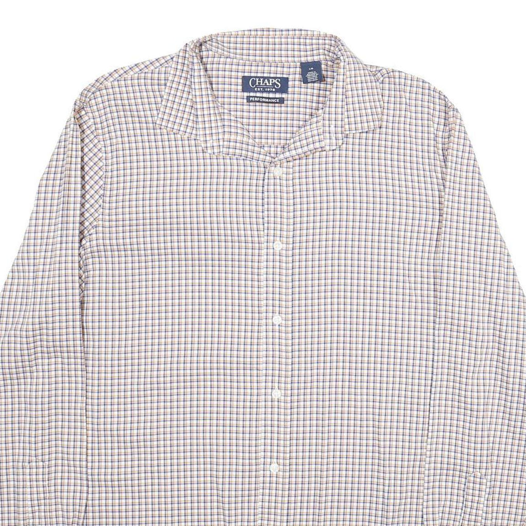 CHAPS Mens White & Brown Check Cotton Shirt L Casual Long Sleeve Button Collar