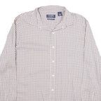 CHAPS Mens White & Brown Check Cotton Shirt L Casual Long Sleeve Button Collar