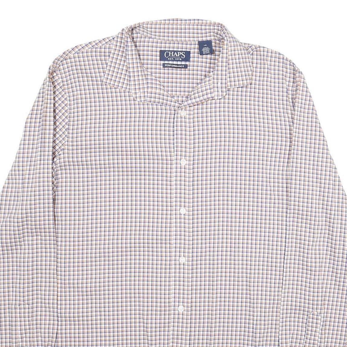 CHAPS Mens White & Brown Check Cotton Shirt L Casual Long Sleeve Button Collar