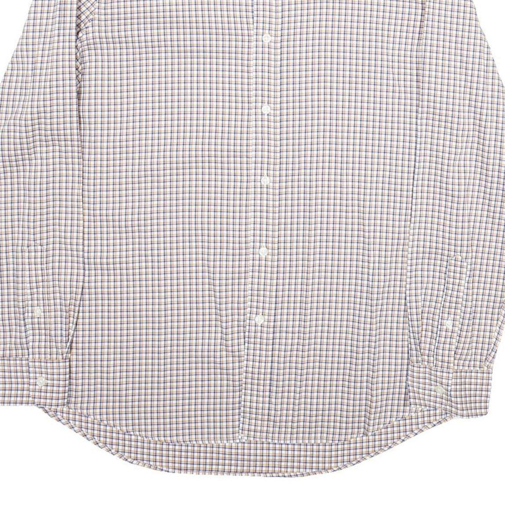 CHAPS Mens White & Brown Check Cotton Shirt L Casual Long Sleeve Button Collar