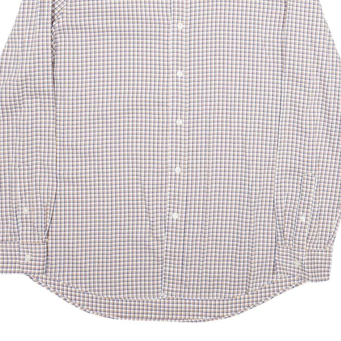 CHAPS Mens White & Brown Check Cotton Shirt L Casual Long Sleeve Button Collar