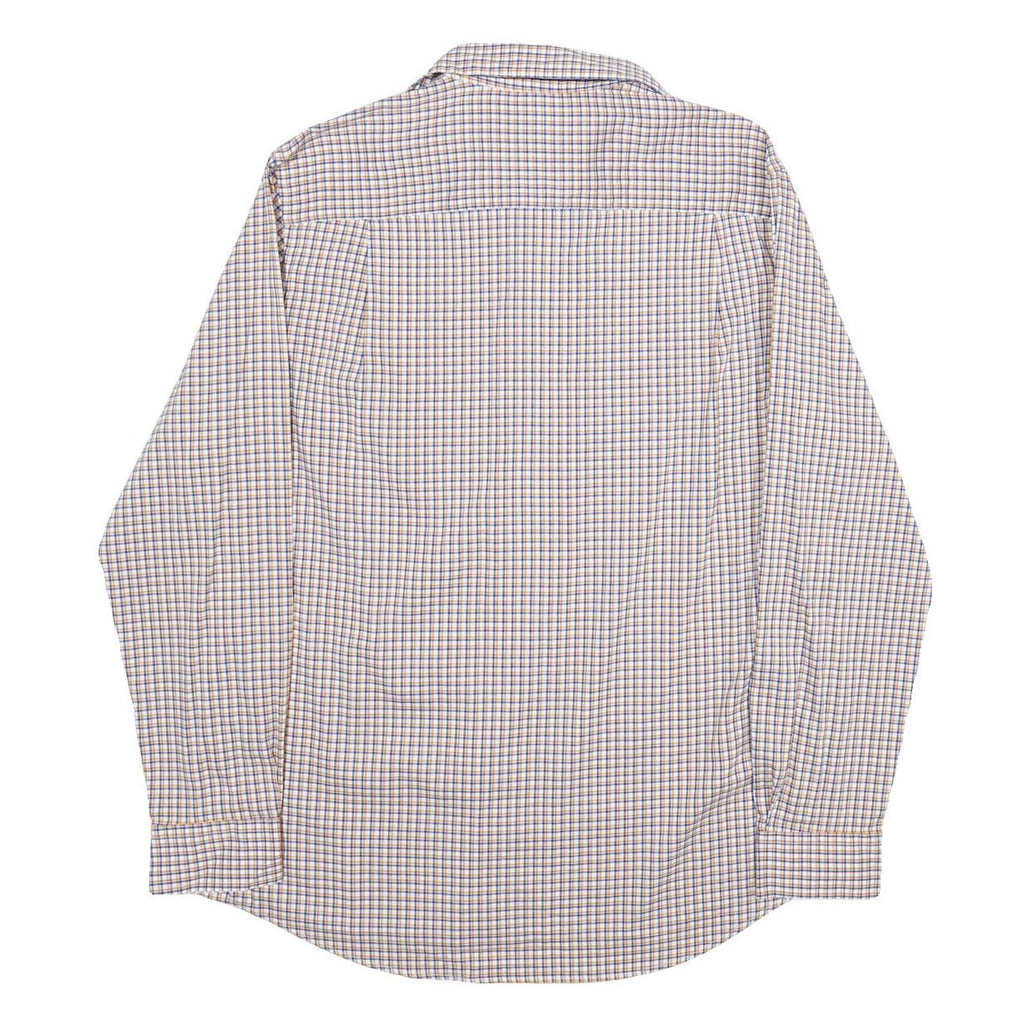 CHAPS Mens White & Brown Check Cotton Shirt L Casual Long Sleeve Button Collar