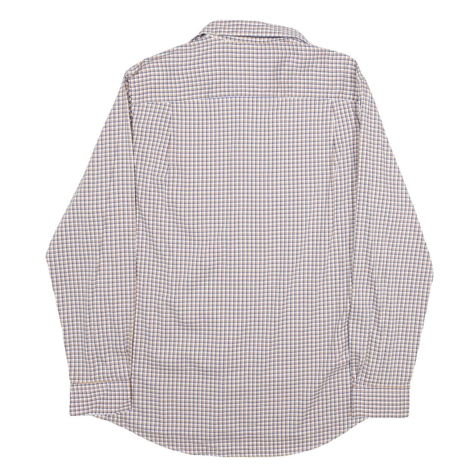 CHAPS Mens White & Brown Check Cotton Shirt L Casual Long Sleeve Button Collar