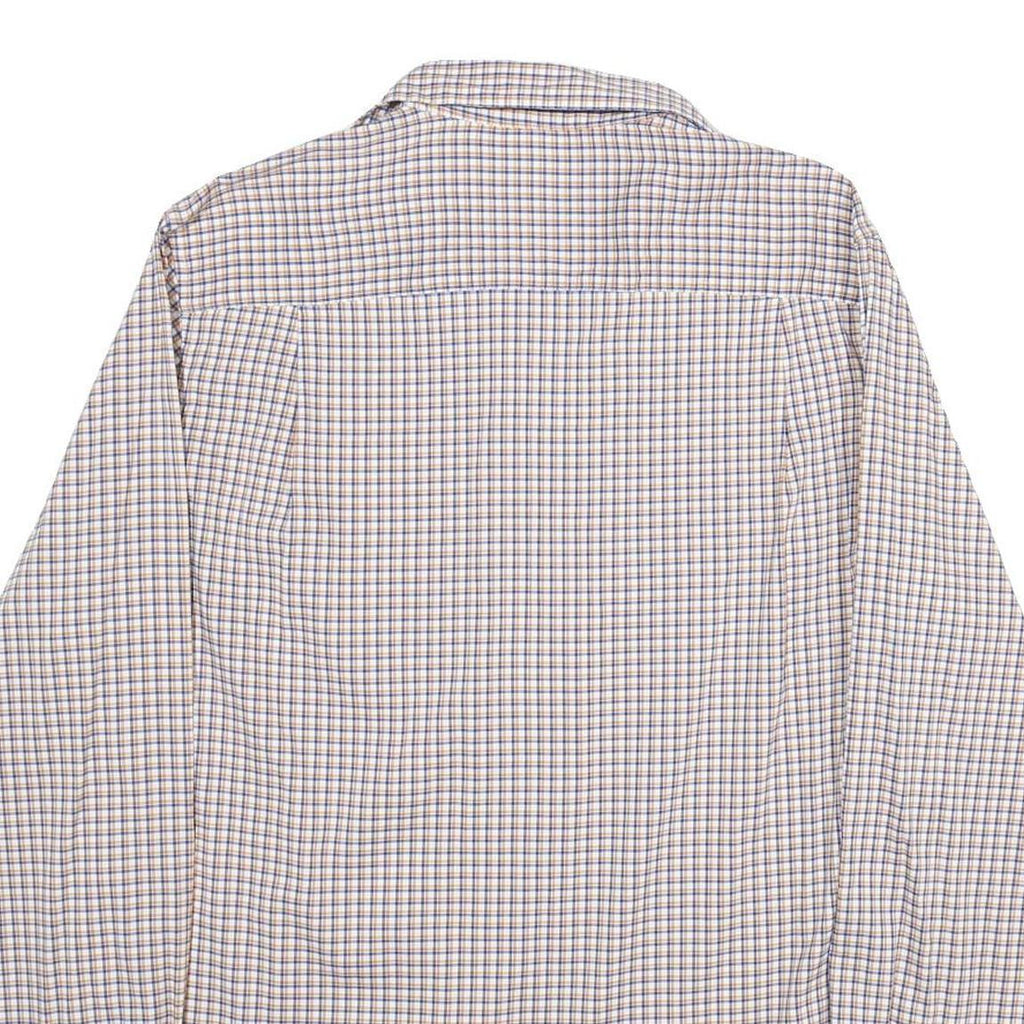 CHAPS Mens White & Brown Check Cotton Shirt L Casual Long Sleeve Button Collar