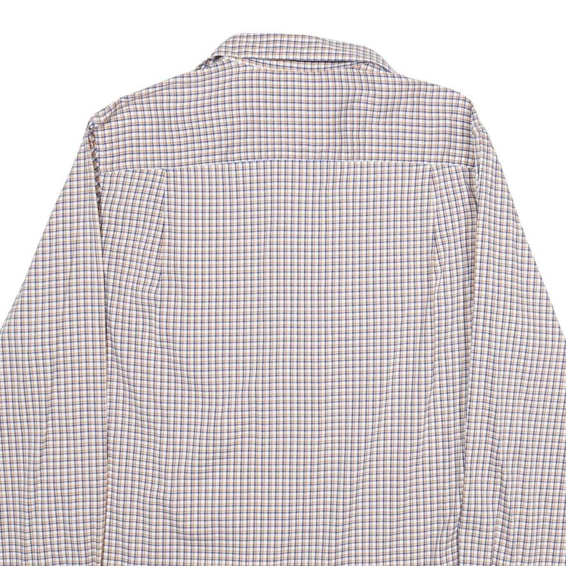 CHAPS Mens White & Brown Check Cotton Shirt L Casual Long Sleeve Button Collar