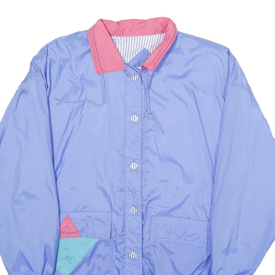 CURRENT SEEN Womens Blue Pink Nylon Button Jacket M Lightweight Colourblock