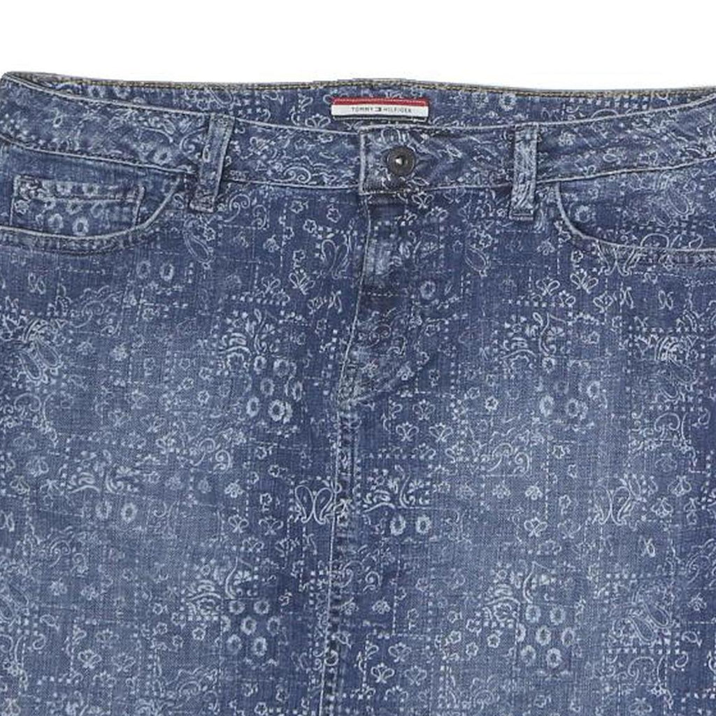 TOMMY HILFIGER Womens Blue Denim Print Mini Cotton Skirt M Stylish Casual