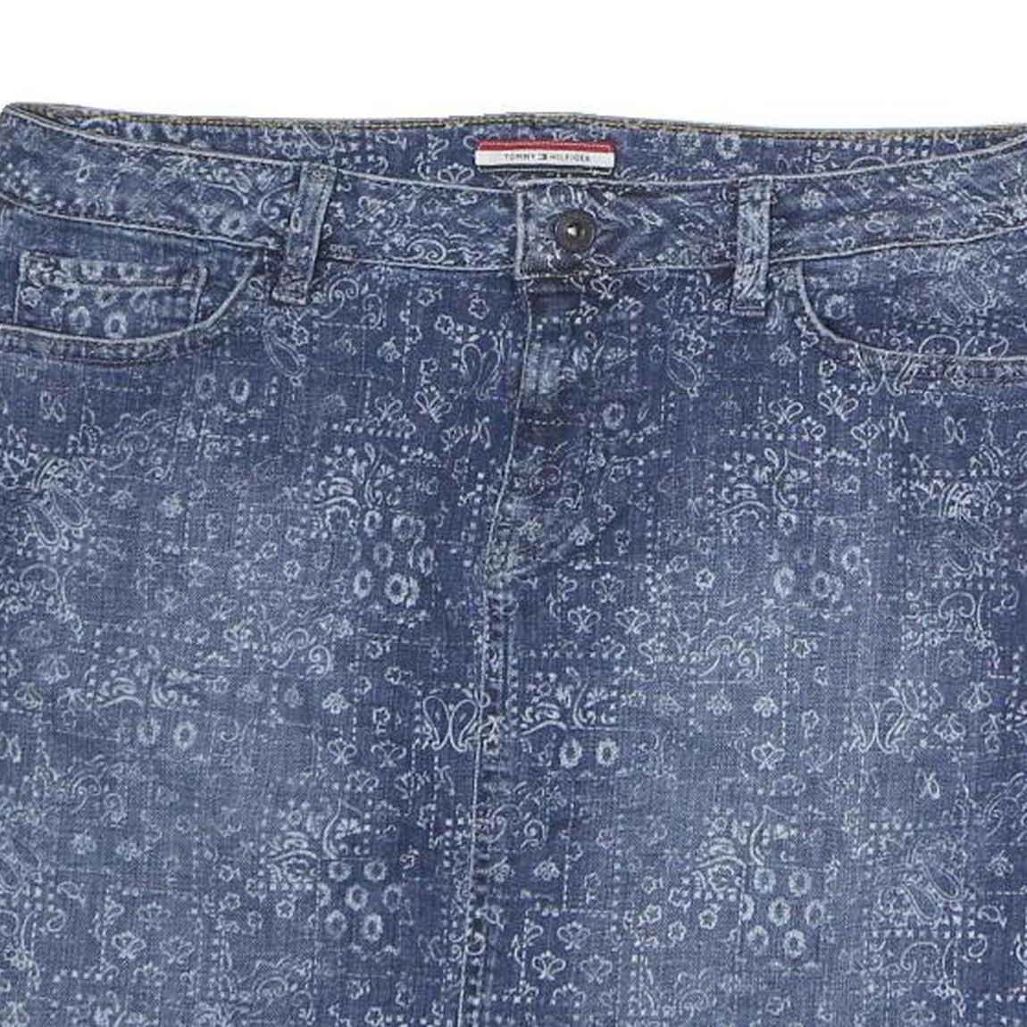 TOMMY HILFIGER Womens Blue Denim Print Mini Cotton Skirt M Stylish Casual