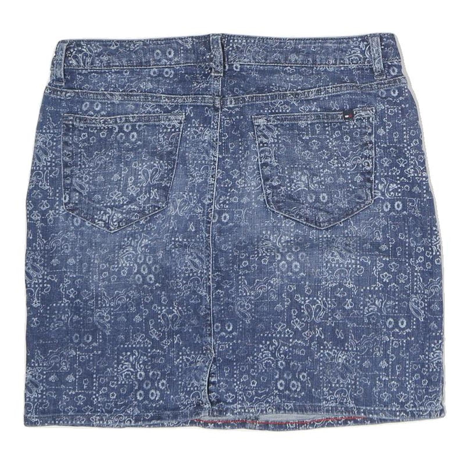 TOMMY HILFIGER Womens Blue Denim Print Mini Cotton Skirt M Stylish Casual
