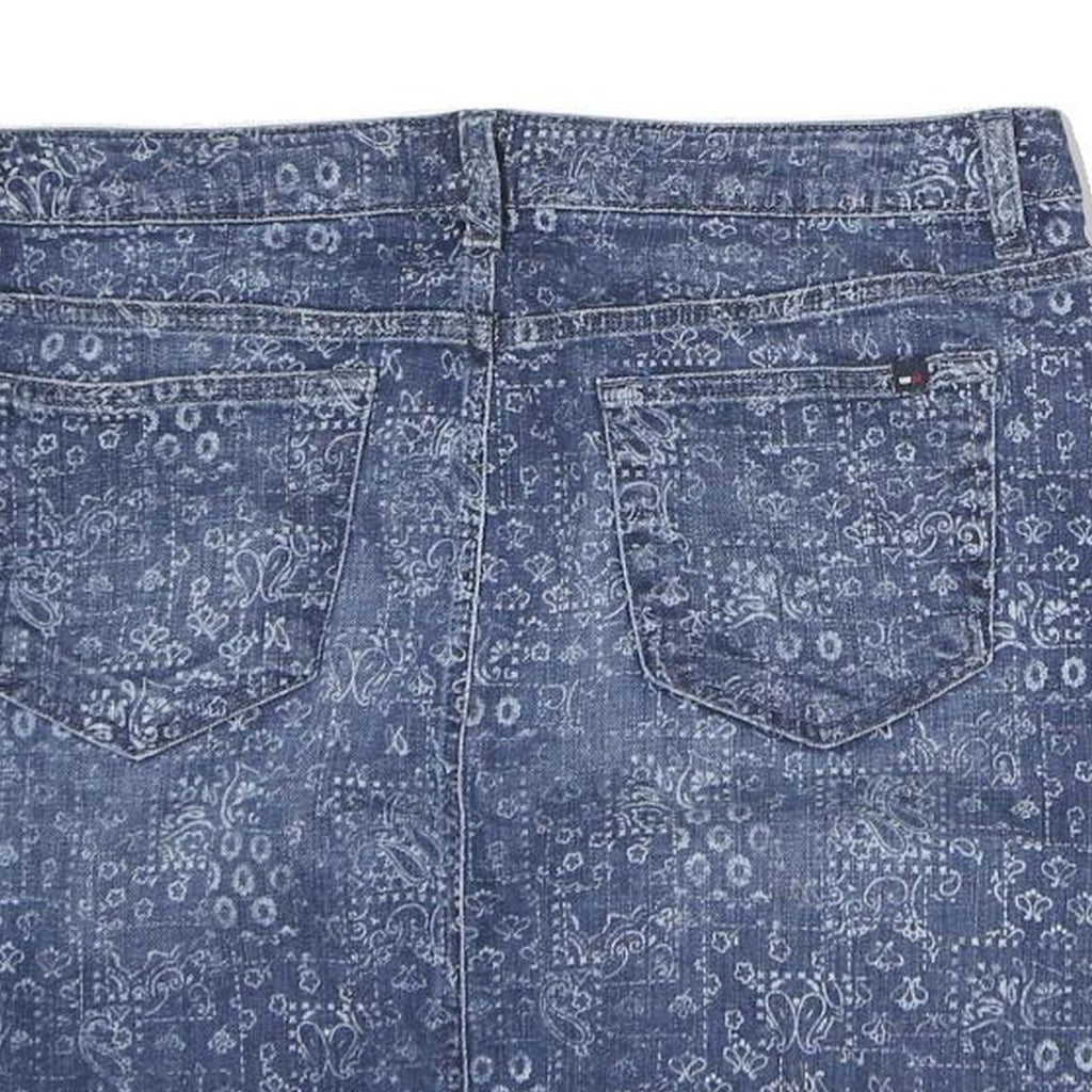 TOMMY HILFIGER Womens Blue Denim Print Mini Cotton Skirt M Stylish Casual