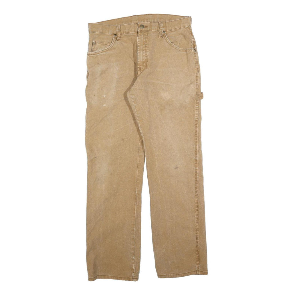 DICKIES Mens Regular Fit Beige Cotton Blend Regular Leg Trousers W32 L32