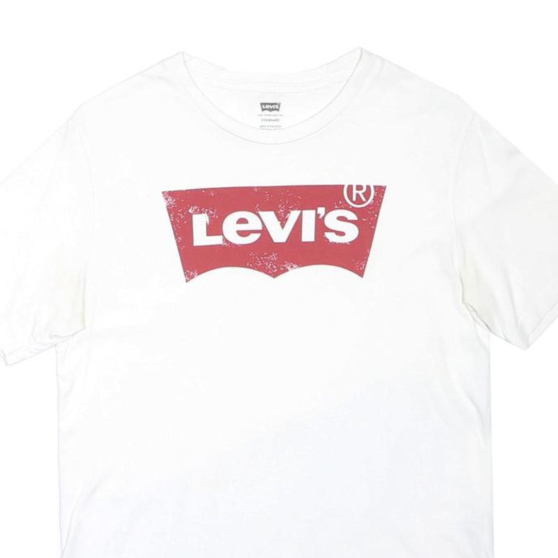 LEVI'S Mens White & Red Graphic T-Shirt S Short Sleeve Crew Neck Cotton Blend