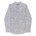 JOHN LEWIS Mens White & Blue Floral Print Cotton Blend Shirt M Long Sleeve
