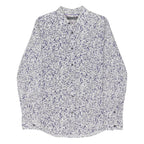 JOHN LEWIS Mens White & Blue Floral Print Cotton Blend Shirt M Long Sleeve