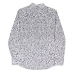 JOHN LEWIS Mens White & Blue Floral Print Cotton Blend Shirt M Long Sleeve
