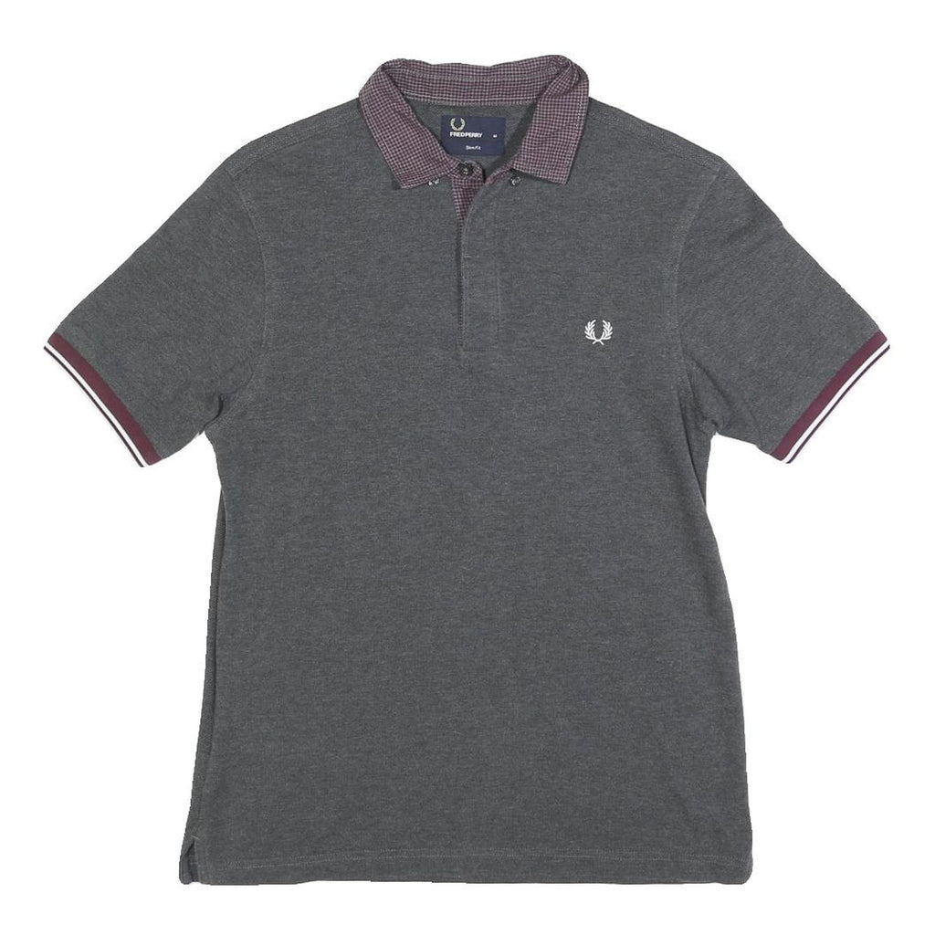 FRED PERRY Womens Grey & Burgundy Short Sleeve Polo Shirt M Cotton Blend Classic