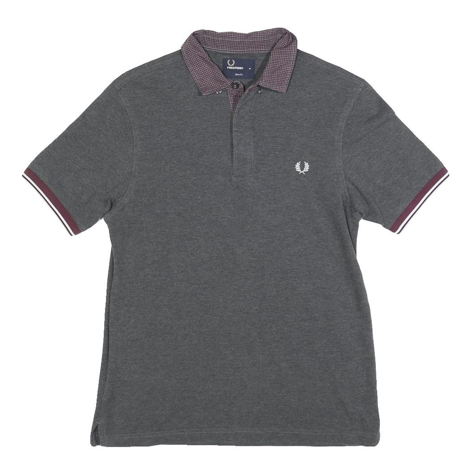 FRED PERRY Womens Grey & Burgundy Short Sleeve Polo Shirt M Cotton Blend Classic