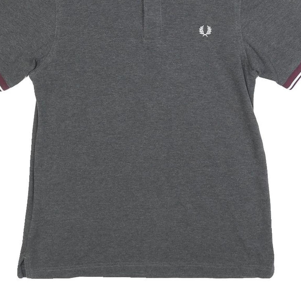 FRED PERRY Womens Grey & Burgundy Short Sleeve Polo Shirt M Cotton Blend Classic