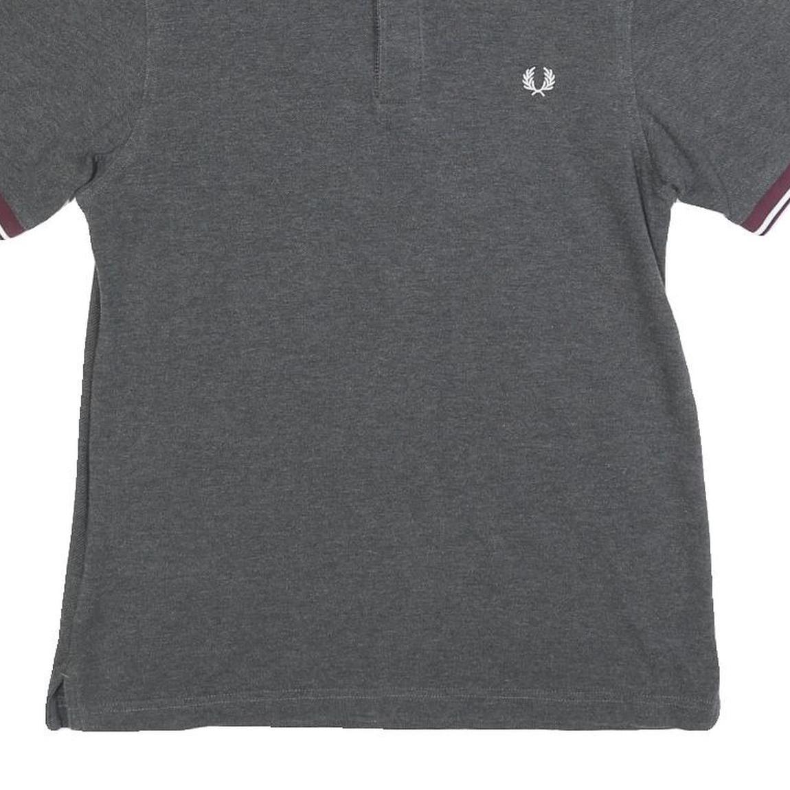 FRED PERRY Womens Grey & Burgundy Short Sleeve Polo Shirt M Cotton Blend Classic
