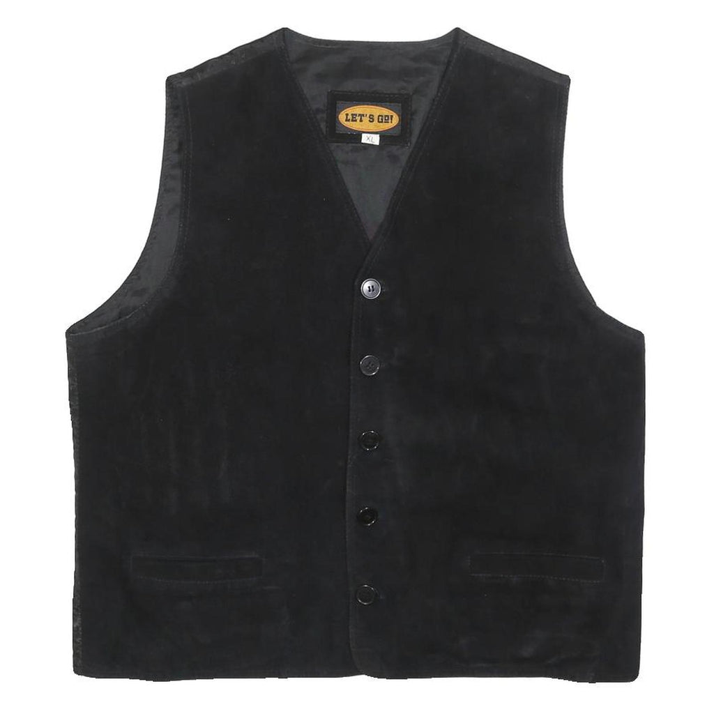 LETS GO Mens Black Jacket XL Polyester Button Plain Classic Vest Style
