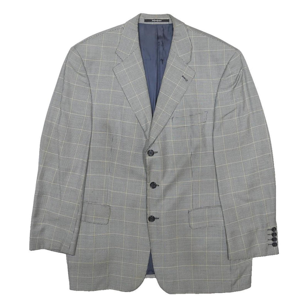 YVES SAINT LAURENT Mens Grey Wool Blend Button Jacket L Checked Classic Blazer