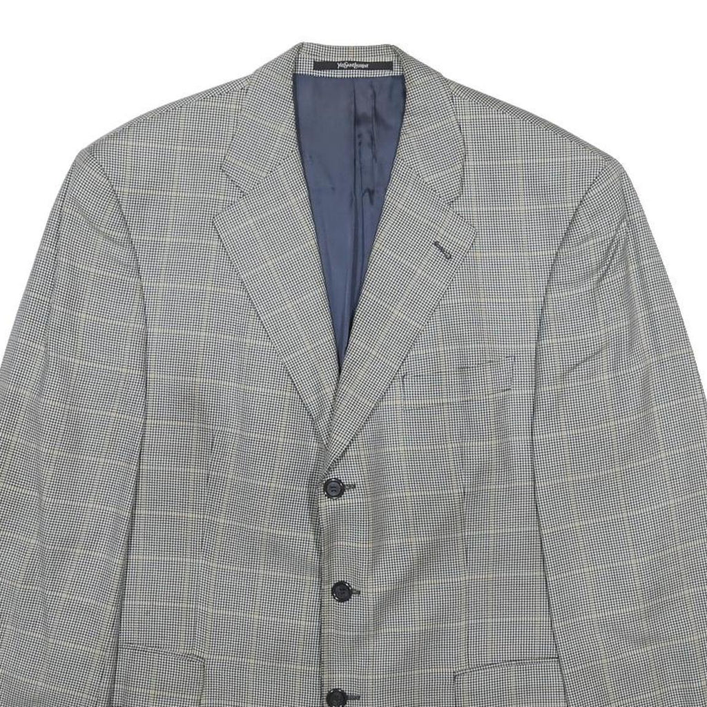 YVES SAINT LAURENT Mens Grey Wool Blend Button Jacket L Checked Classic Blazer
