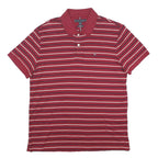 TOMMY HILFIGER Mens Red & Navy Striped Short Sleeve Polo Shirt M Cotton Casual