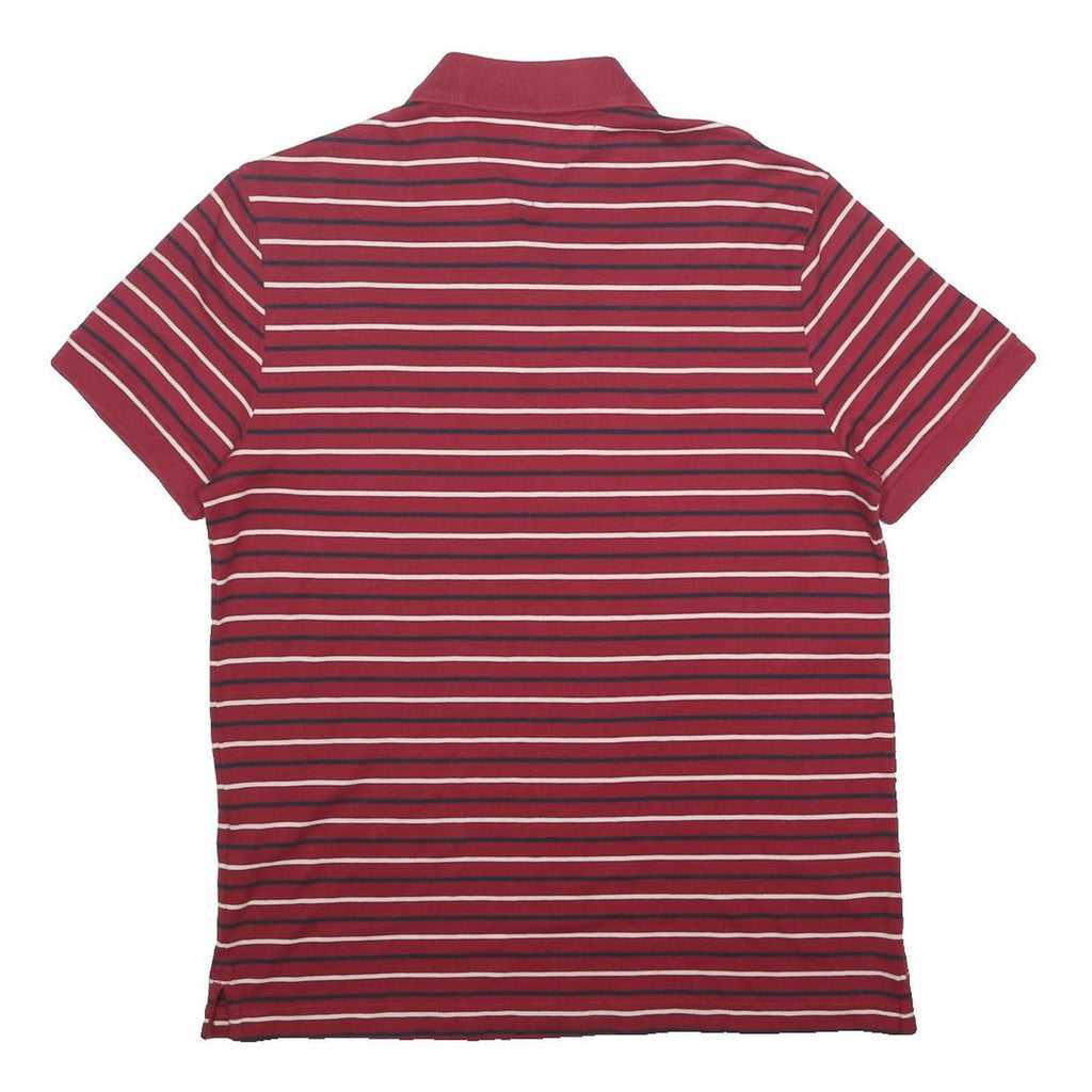 TOMMY HILFIGER Mens Red & Navy Striped Short Sleeve Polo Shirt M Cotton Casual