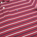TOMMY HILFIGER Mens Red & Navy Striped Short Sleeve Polo Shirt M Cotton Casual