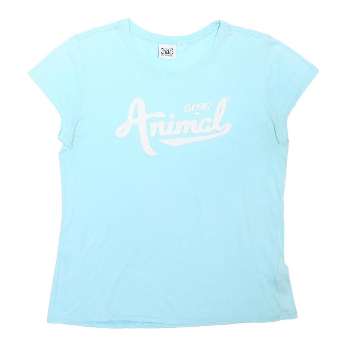 ANIMAL Womens Blue Graphic T-Shirt UK 14 Short Sleeve Round Neck Casual Wear